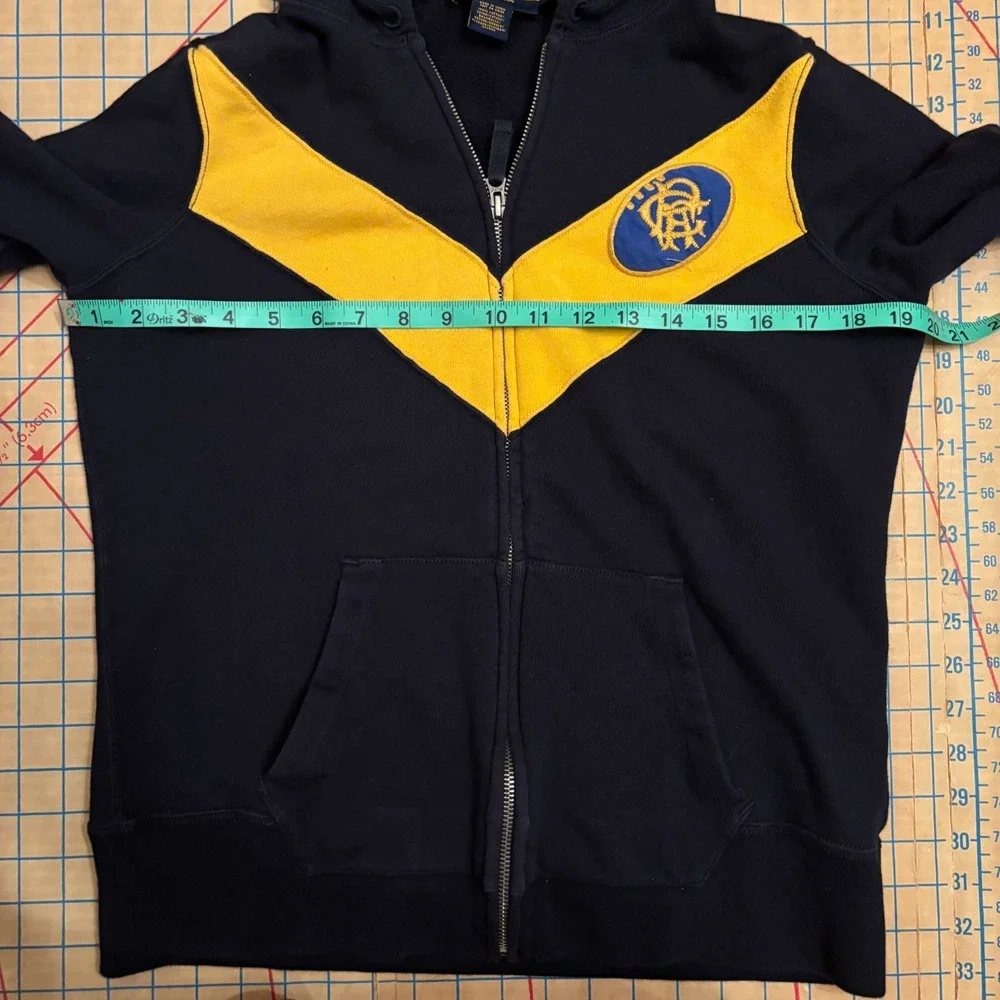 Rugby Ralph Lauren Navy Yellow Chevron Zip Hoodie Size L Vintage 2004 - Picture 5 of 7